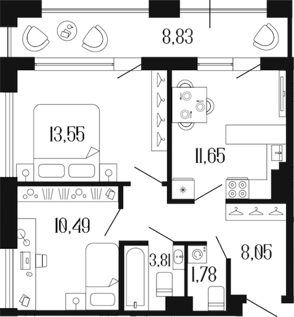2-комнатная квартира 53.74 м², 5/12 эт., ЖК «Коллекционный дом 1919»